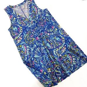 Lilly Pulitzer Dress Womens Small Blue Floral Shift Swing Amina Pima Cotton